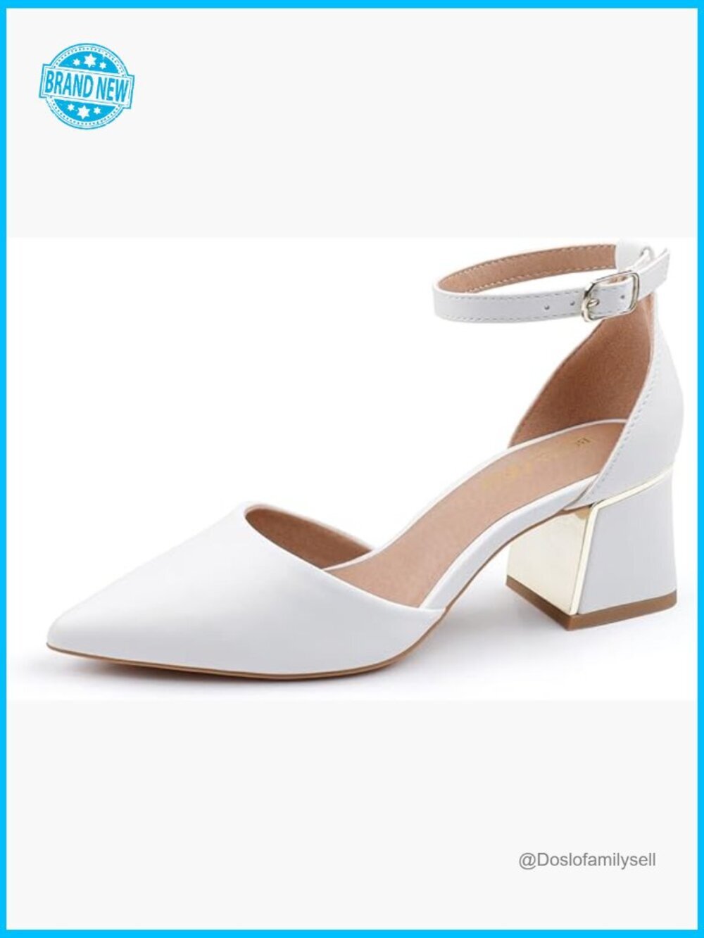 Pointed Toe Pumps Ankle Strap Chunky Low Heels Metal Lined Sandals Elegant